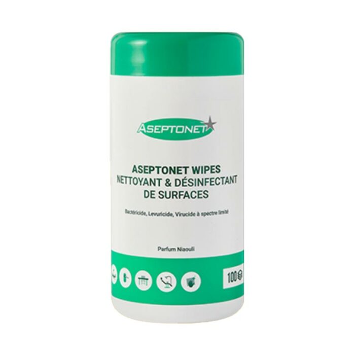 Lingettes Nettoyantes Désinfectantes Aseptonet boite conditionné en 100 formats par boite