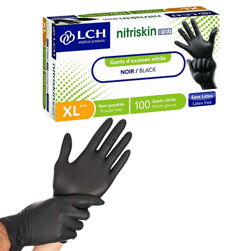 SF Medical Products GmbH Gants en nitrile Boîte de 100 pièces (XS, Noir)  Gants d'examen jetables, sans poudre, sans latex, non stériles, médicaux