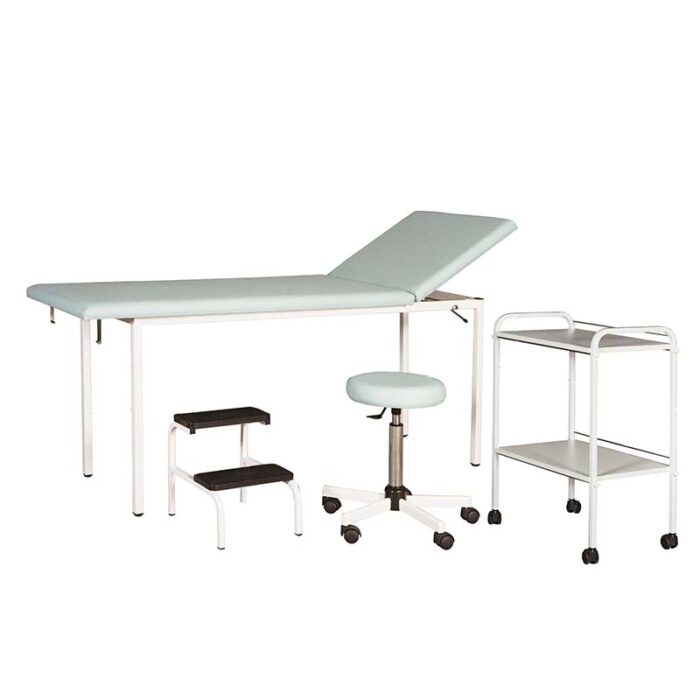 ensemble de consultation éco de tabouret à roulette, table à roulette, repose-pied gris vert