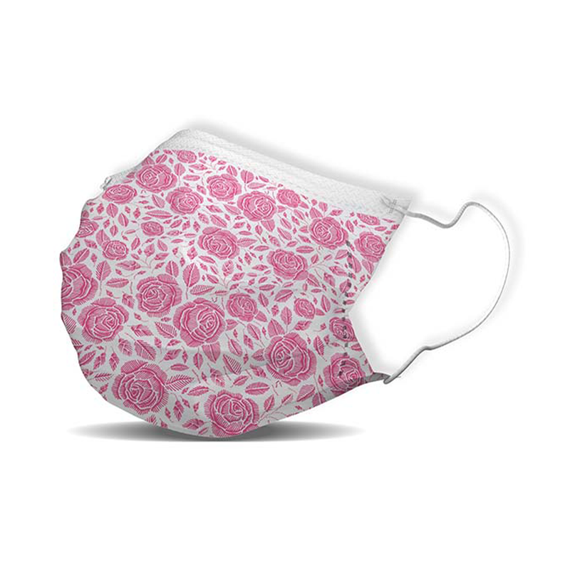 Masque rose chirurgicale motif fleur rose