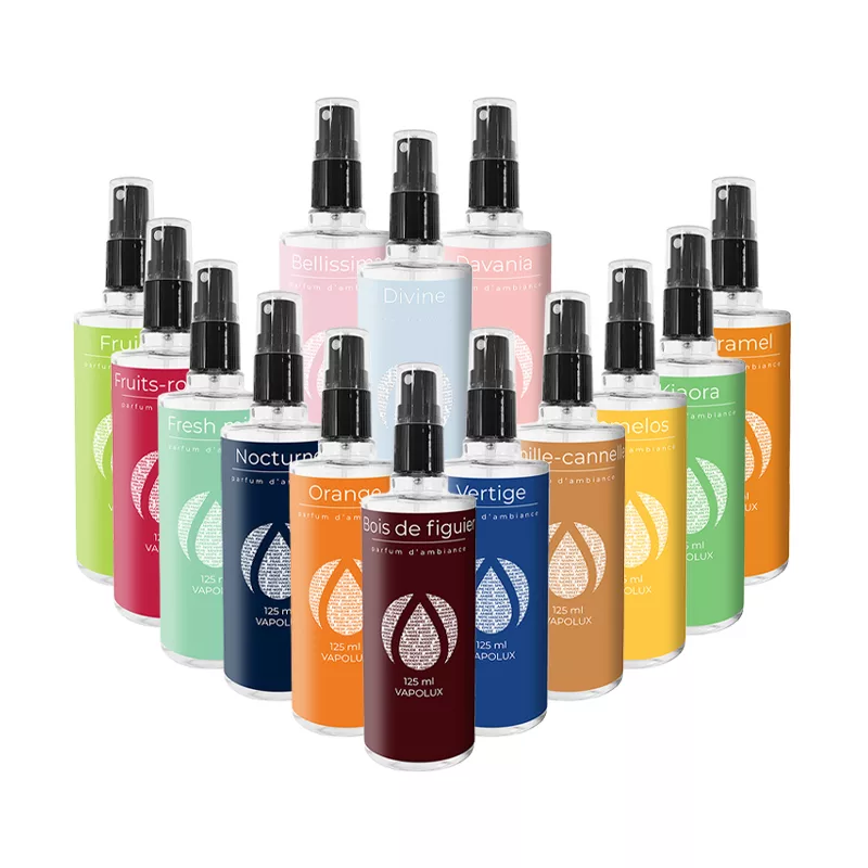 vaporisateur d’ambiance VAPOLUX 125 ml, parfum intérieur, spray parfumé premium, parfum d’ambiance collection, désodorisant atmosphère haut de gamme, gamme Vapolux 125
