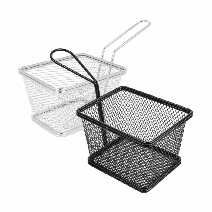 Panier Mini friteuse 2 portions acier inoxydable noir et chrome et noir