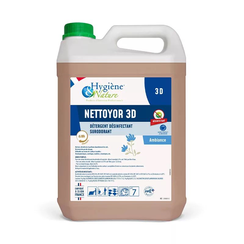 produit d'entretien hygiène & nature nettoyor 3D détergent désinfectant surodorant ambiance
