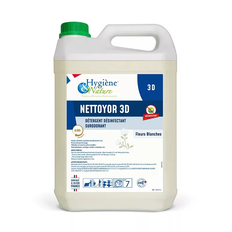 Détergent désinfectant sols et surface Nettoyor 3D fleurs blanches 5L