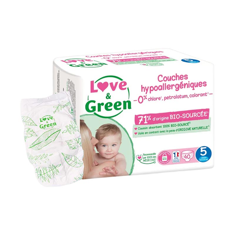 couche pour bébé écologique écolabel Taille 5 supporte un bébé de 11 kg à 25 kg