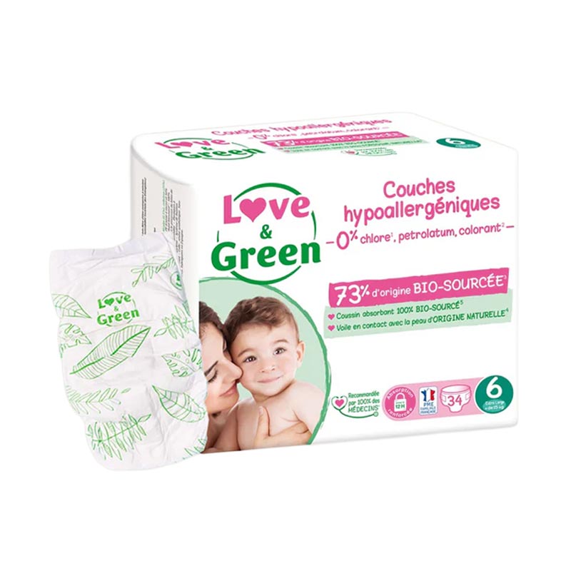 couche pour bébé écologique écolabel Taille 6 supporte un bébé de 15 kg et plus