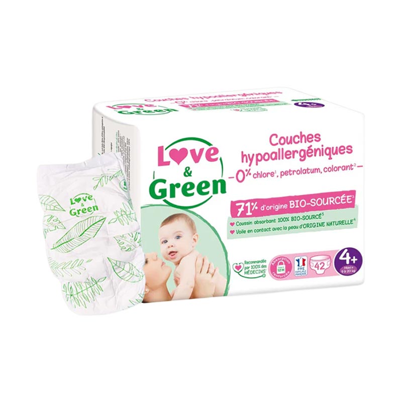 couche pour bébé écologique écolabel Taille 4+ supporte un bébé de 9 kg à 20 kg
