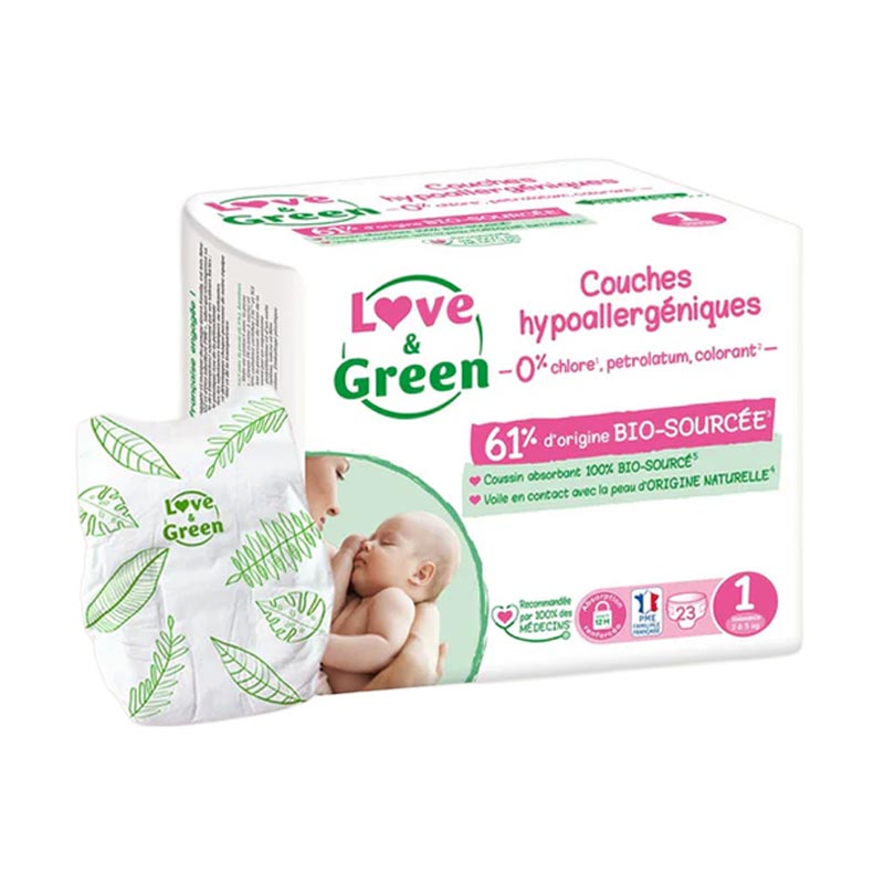 couche pour bébé écologique écolabel Taille 1 supporte un bébé de 2 kg à 5 kg