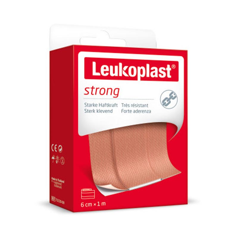 Pansement adhésif tissé résistant Leukoplast strong non stérile de couleur chair avec une dimension de 6cm x 1m