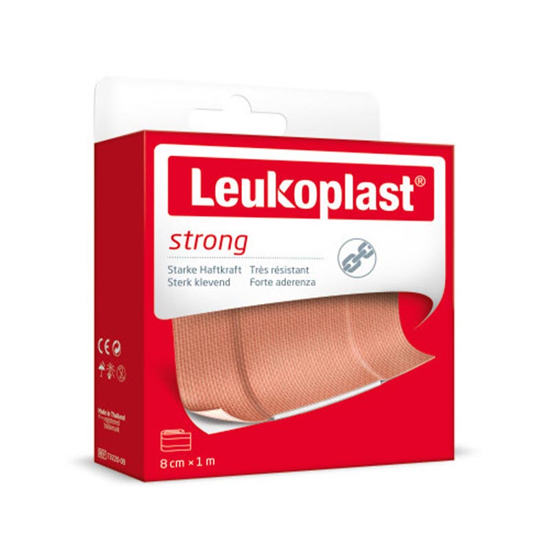 Pansement adhésif tissé résistant Leukoplast strong non stérile de couleur chair avec une dimension de 8cm x 1m