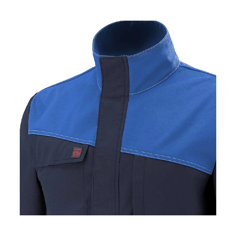 col blouson de travail de couleur bleu foncé et bleu industriel