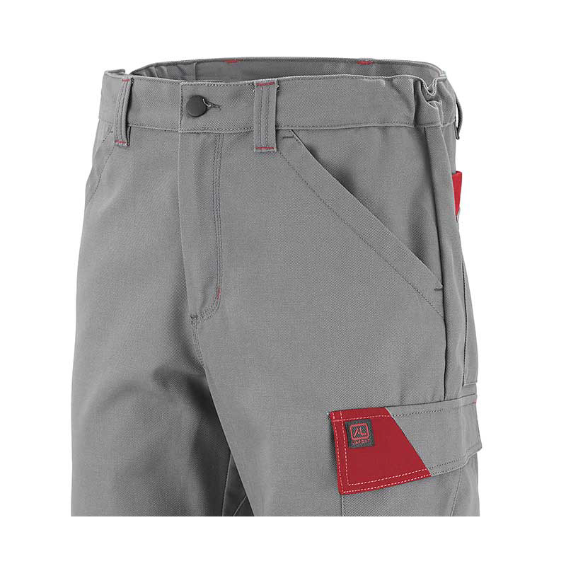 pantalon de travail de couleur gris clair et rouge industriel taille
