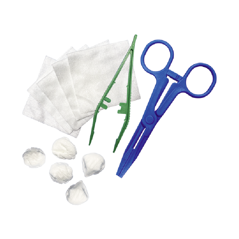 set de pansements avec cotons, compresses, pince et ciseaux