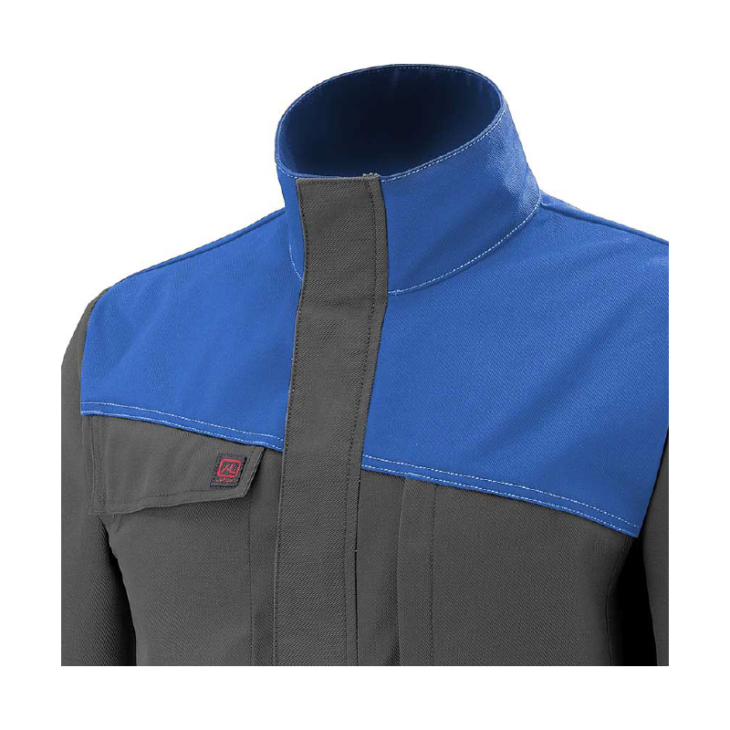 col blouson de travail de couleur gris et bleu industriel