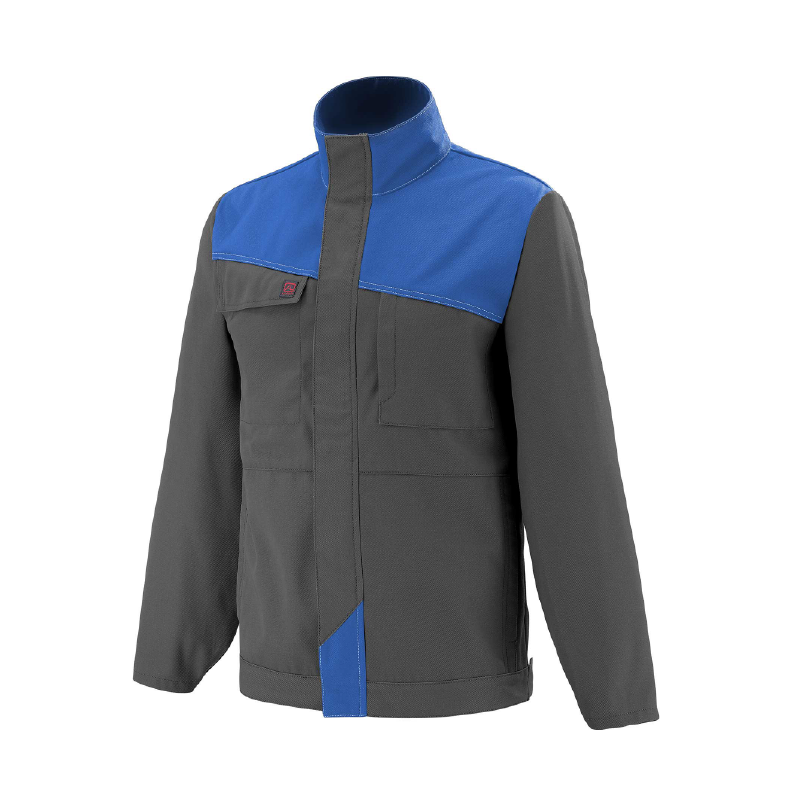 blouson de travail de couleur gris et bleu industriel