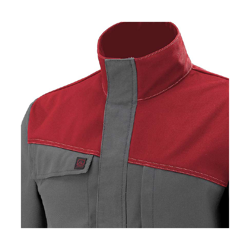 col blouson de travail de couleur gris et rouge industriel