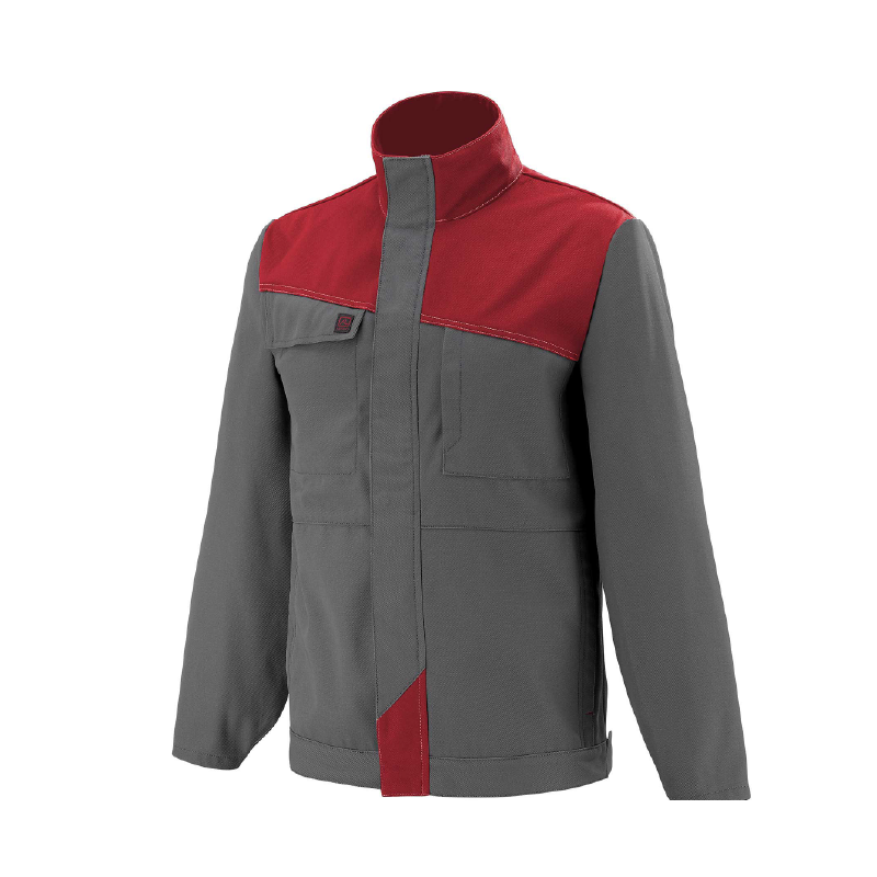 blouson de travail de couleur gris et rouge industriel