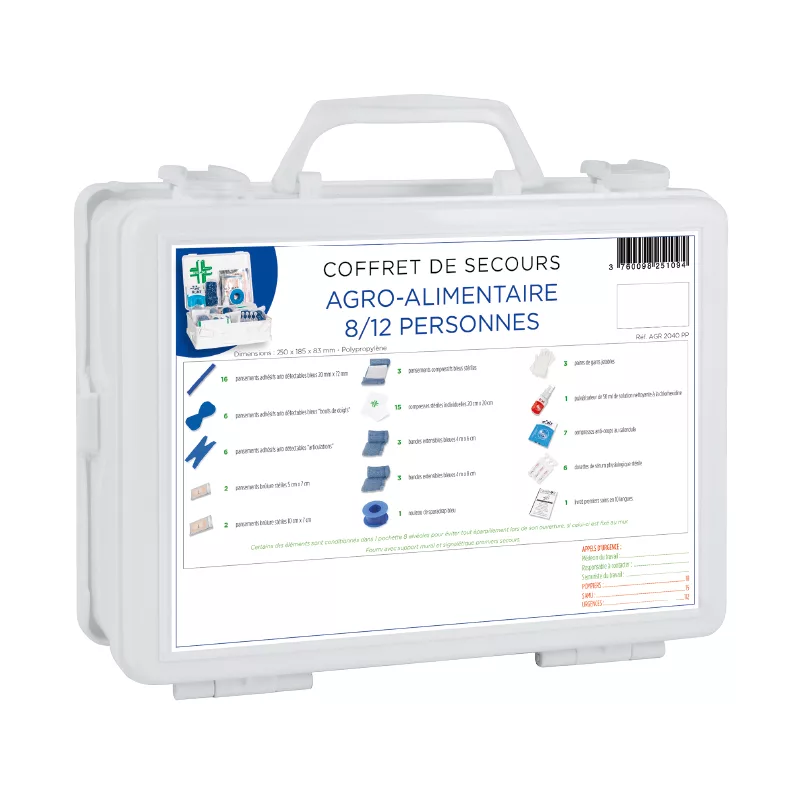 Coffret de secours agro alimentaire blanc pour 8-12 personnes