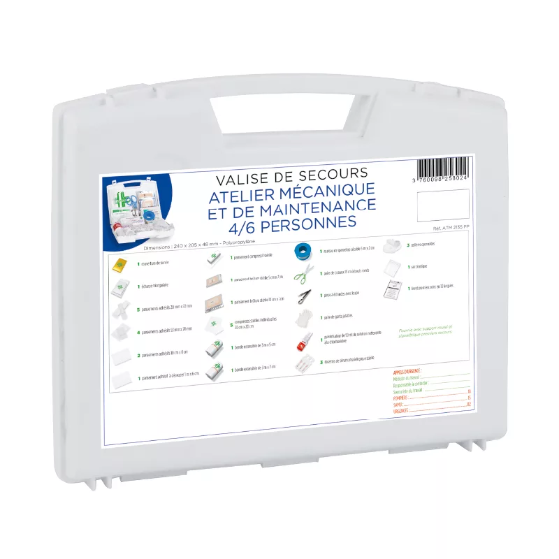 Valise de secours pour atelier mécanique et maintenance 4-6 personnes