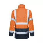 Dos de la Veste de l'ensemble de pluie haute visibilité orange/marine HV 150D Oxford enduit PU - EN ISO 20471 Class 3