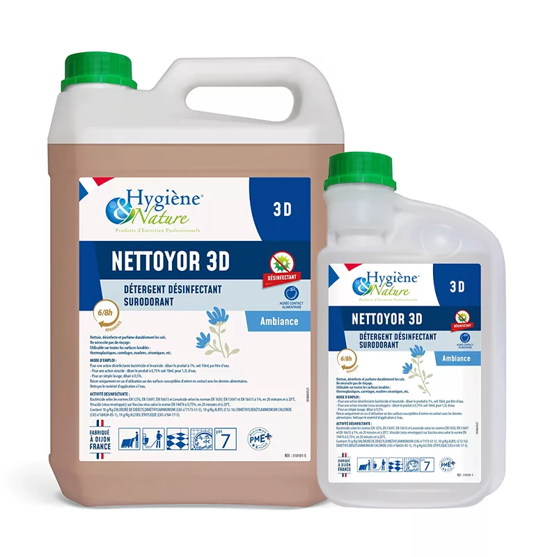 Détergent désinfectant sols et surface Nettoyor 3D ambiance 5L et 1L