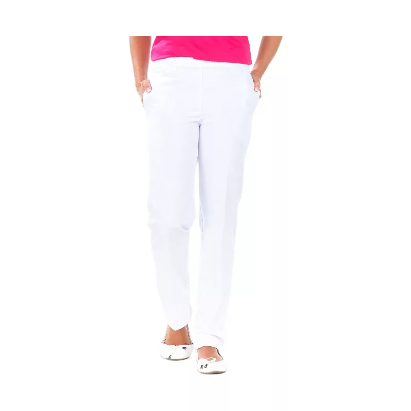 Pantalon blanc professionnelle mixte, ceinture élastique, 2 poches couture, bas fini, longueur d'entrejambe 82 cm