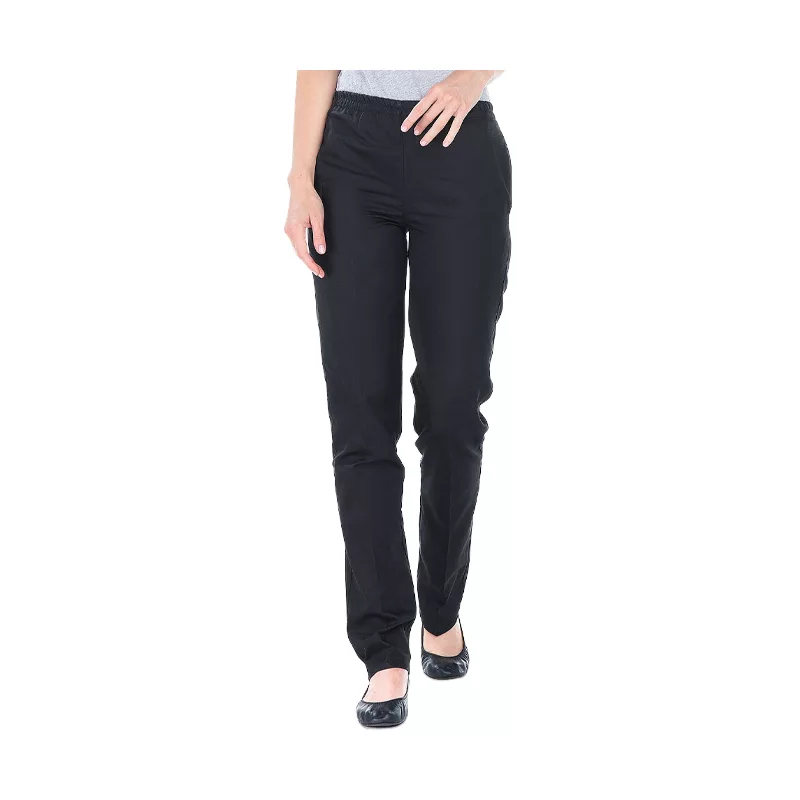 Pantalon noir professionnelle mixte, ceinture élastique, 2 poches couture, bas fini, longueur d'entrejambe 82 cm