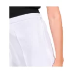 Pantalon blanc pour femme, ceinture élastique dos, réglage élastique à boutonnière, fermeture ZIP côté gauche, sans poche, bas fini, longueur d'entrejambe 82 cm, zoomé