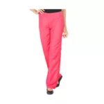 Pantalon femme rose, ceinture élastique dos, réglage élastique à boutonnière, fermeture ZIP côté gauche, sans poche, bas fini, longueur d'entrejambe 82 cm