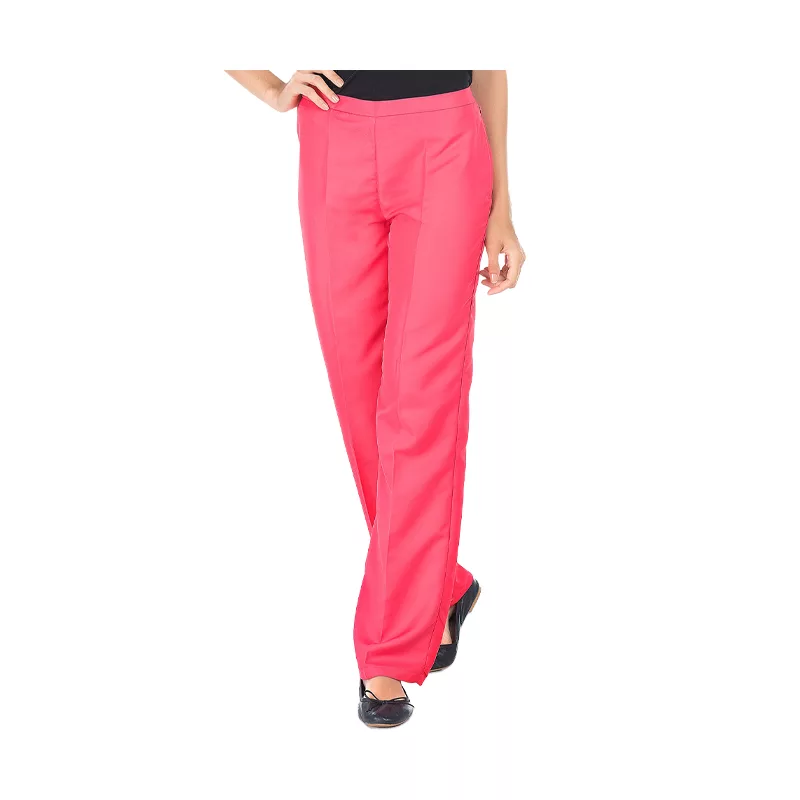 Pantalon femme rose, ceinture élastique dos, réglage élastique à boutonnière, fermeture ZIP côté gauche, sans poche, bas fini, longueur d'entrejambe 82 cm