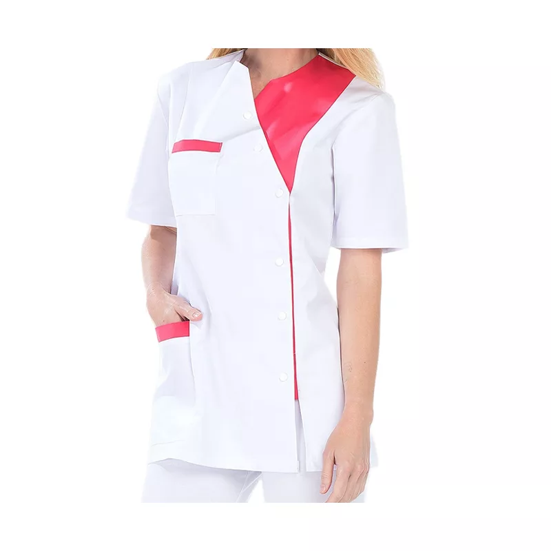Tunique professionnelle blanche et rose AGATHE pour femme