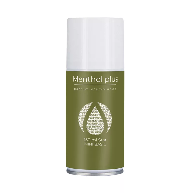 aérosol MiniBasic Menthal Plus, recharge désodorisante menthe, parfum mentholé, diffuseur automatique senteur fraîche