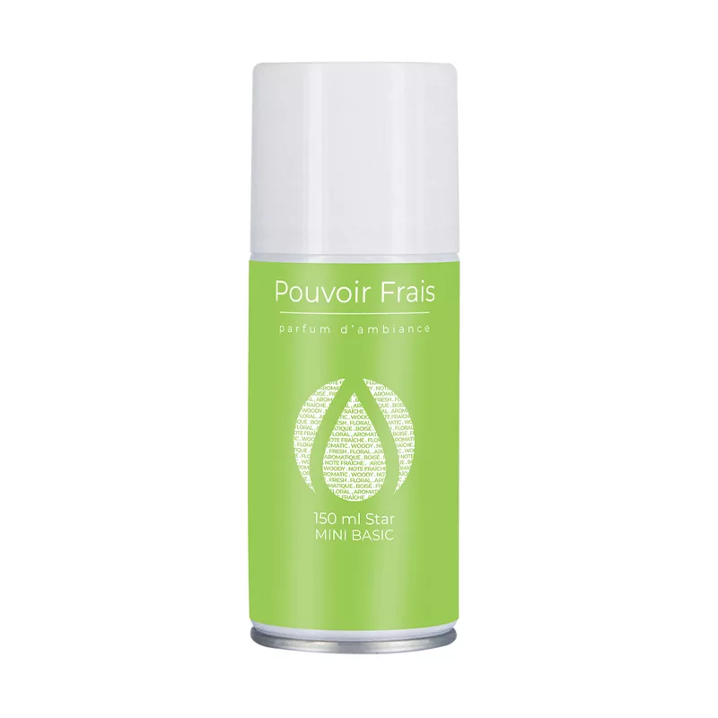aérosol MiniBasic Pouvoir Frais, recharge désodorisante fraîcheur, parfum frais, diffuseur automatique senteur propre