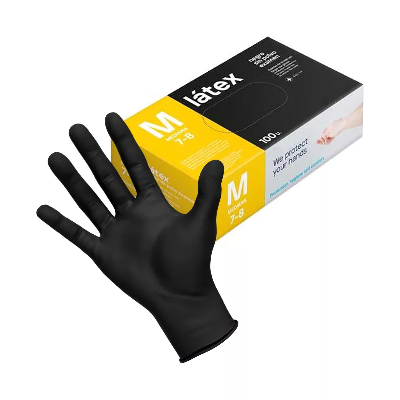 gants latex noir sans poudre, Natural Flash Negro, gants latex EPI Cat III, gants médicaux latex Classe I, gants latex alimentaires, gants latex résistants