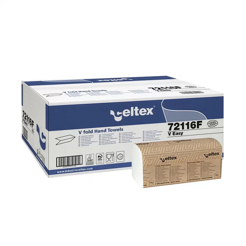 Essuie-mains enchevêtrés V, essuie-mains 2 plis cellulose, papier essuie-main C72116F, essuie-mains gaufrage Leonida, essuie-main pliage V distributeur