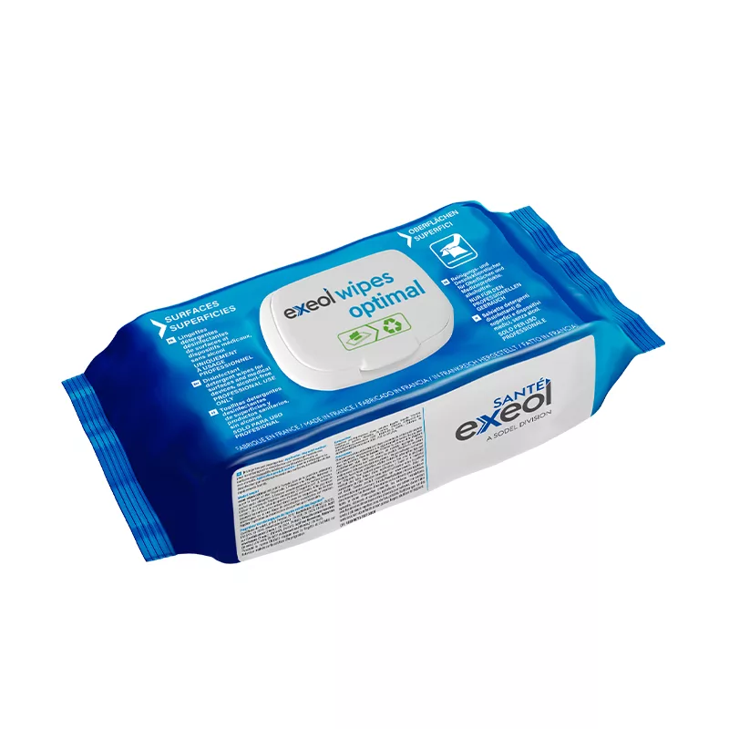 EXEOL WIPES OPTIMAL, lingettes désinfectantes sans alcool, lingettes SODEL surface, lingettes biocide TP2, désinfection surface dispositif médical, lingette virucide 2 min