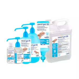 Ensemble exeol gel 82, gel hydroalcoolique professionnel, SHA virucide 30 secondes, gel mains sans parfum, désinfection hygiénique et chirurgicale, gel hydroalcoolique 81% alcool, Sodel gel 82