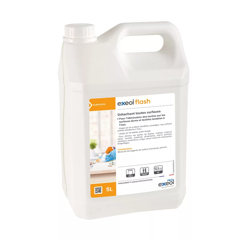 bidon détergent désinfectant rapide 5L, désinfectant surface action rapide, exeol flash, désinfection express surfaces, bidon produit désinfectant professionnel rapide