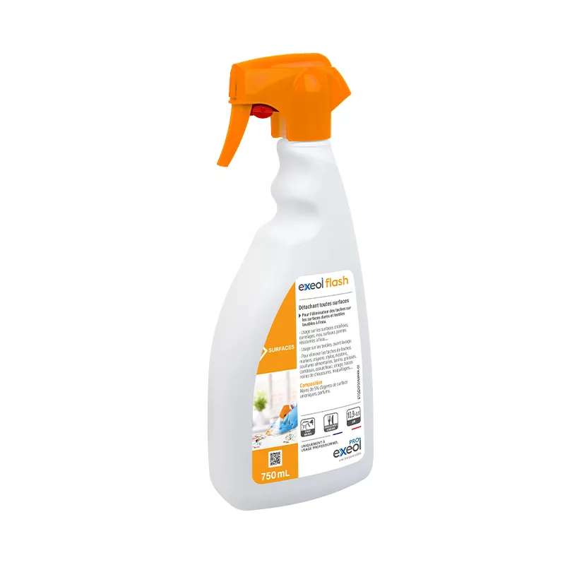 détachant détergent désinfectant rapide 750ml, désinfectant surface action rapide, exeol flash, désinfection express surfaces, spray produit désinfectant professionnel rapide
