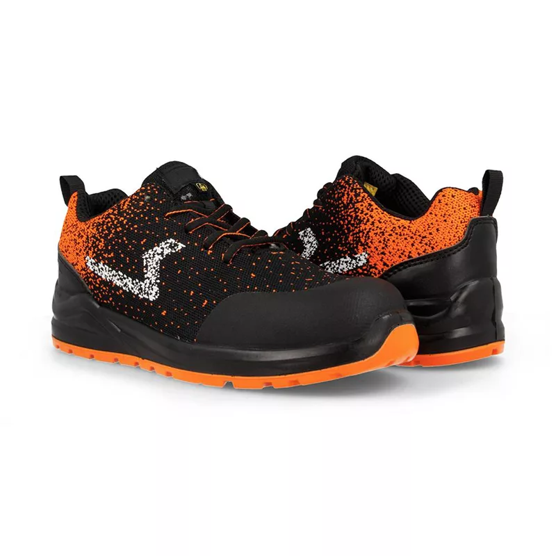 chaussures de sécurité S3S basses, chaussures sécurité sport noir orange, chaussures ESD professionnelles, chaussures sécurité textile recyclé, chaussures antidérapantes industrie