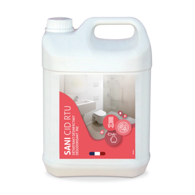 Bidon détartrant désinfectant de 5 litres Sani Cid RTU recharge anticalcaire et désinfectant