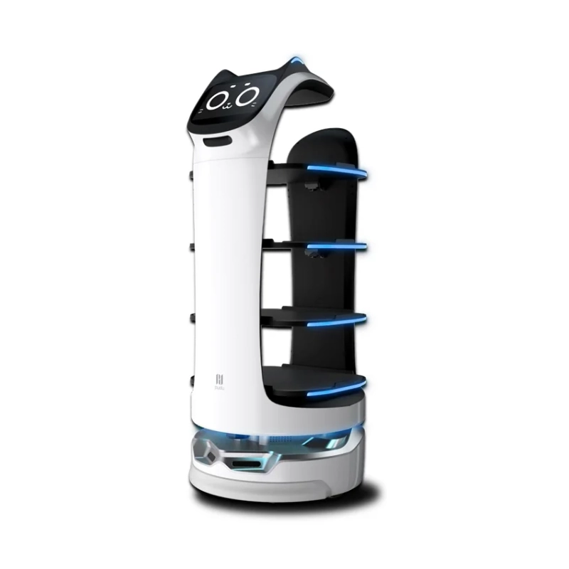 Robot de livraison BellaBot proposé par Delta Medical Pro avec écran interactif bionique